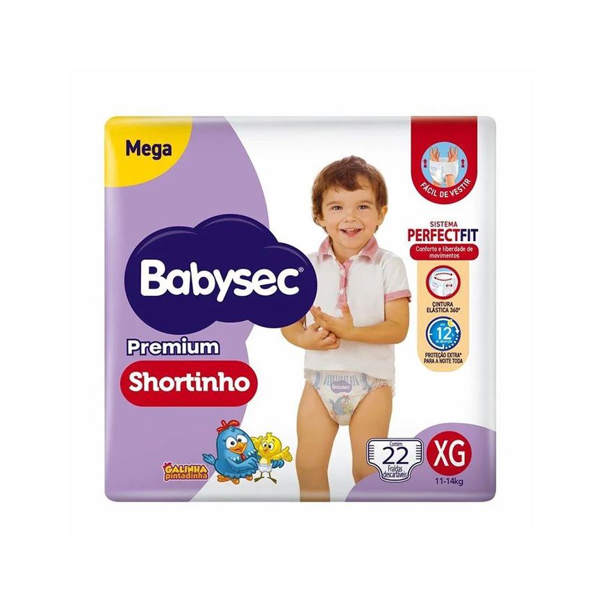 Fralda Descartável Babysec Shortinho Mega Extra Grande - 6 Pacotes com 22 Fraldas - Total 132 Tiras