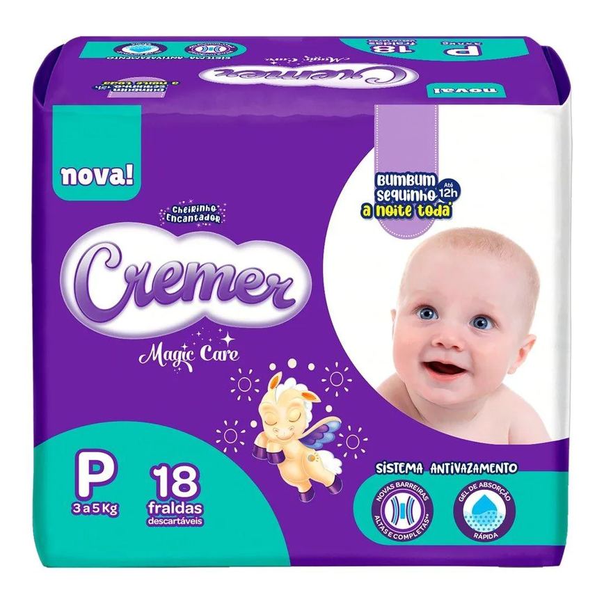 Fralda Descartável Cremer Jumbinho Tamanho P - 8 Pacotes com 18 Fraldas - Total 144 Tiras