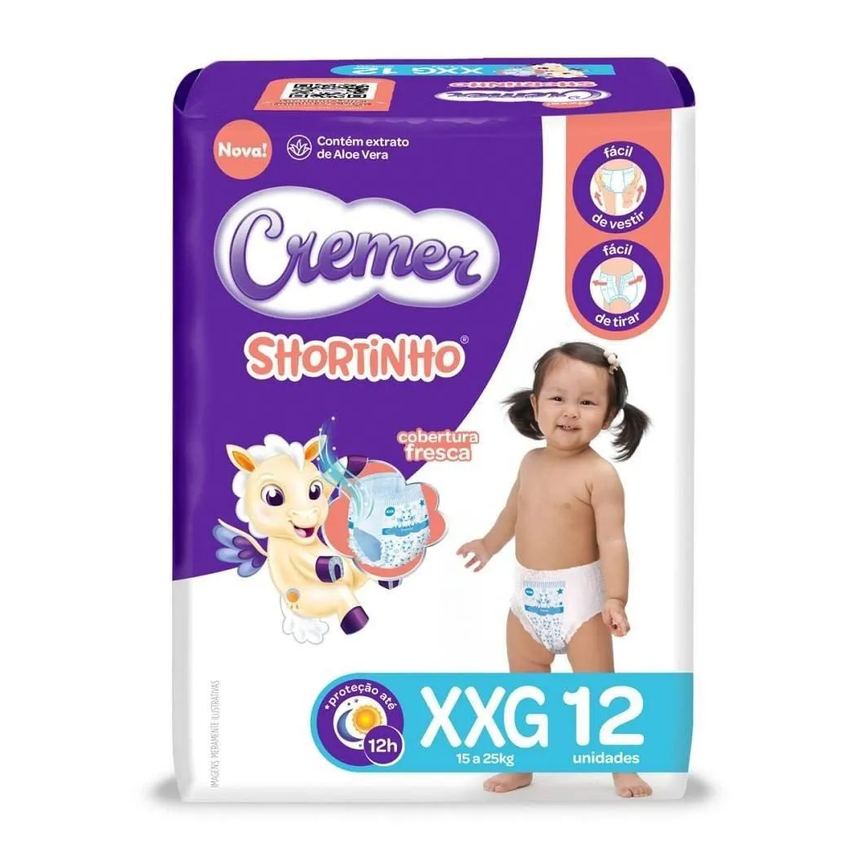 Fralda Descartável Cremer Shortinho Jumbinho Tamanho Xxg - 8 Pacotes com 12 Fraldas - Total 96 Tiras
