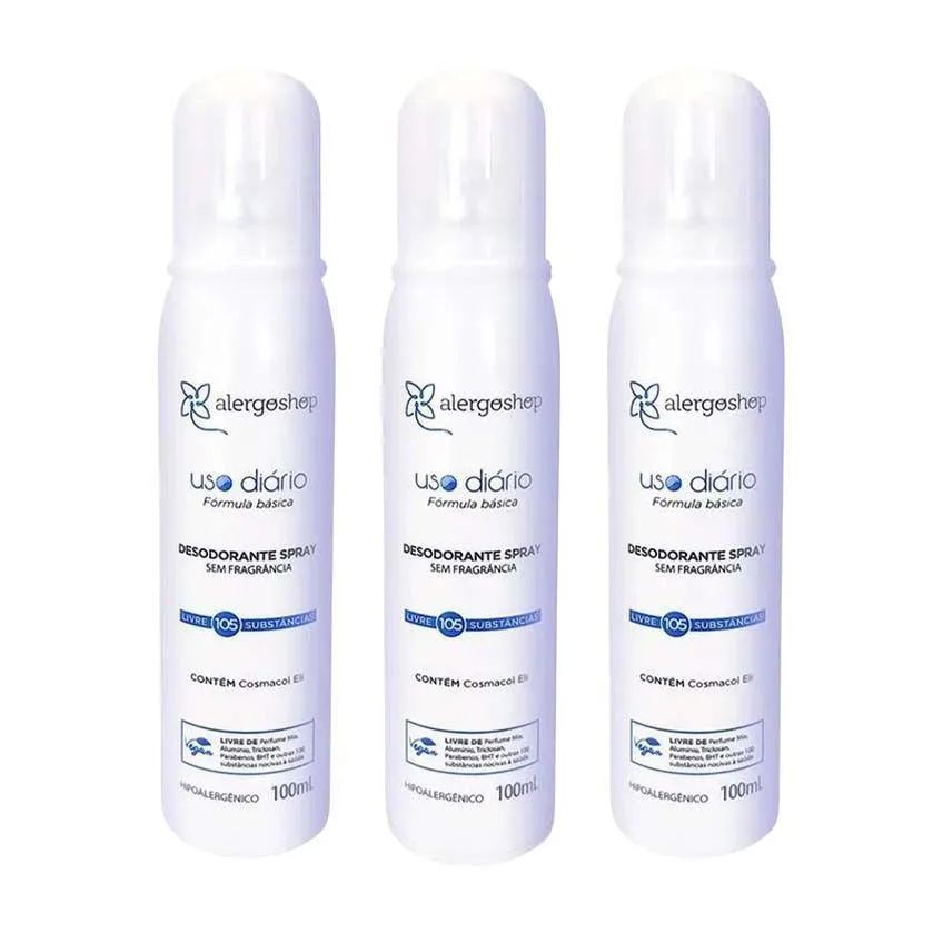 Kit 3 Desodorante Spray sem Fragrância Hipoalergênico Alergoshop 100ml