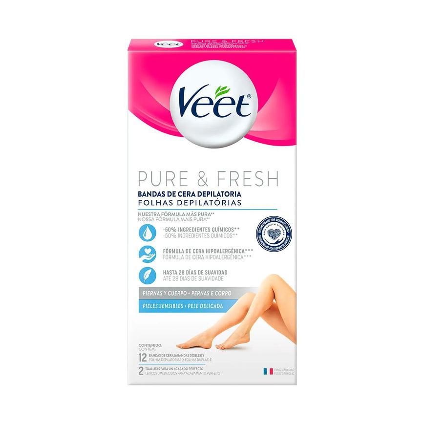 Folha Depilatória Pernas e Corpo Veet Pure & Fresh 12 unidades