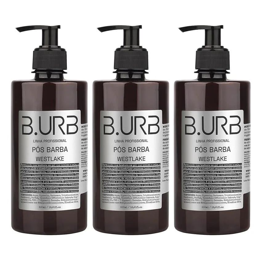 Kit 3 Loção Pós Barba Westlake 500ml Profissional Bancada Barbearia Barba Urbana B.urb