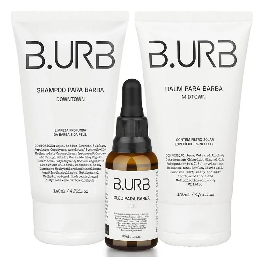 Kit Shampoo Downtown + Balm Midtown + Óleo Venice Café e Baunilha Barba Urbana B.urb