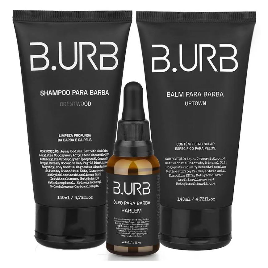 Kit Shampoo Brentwood + Balm Uptown + Óleo Harlem Amadeirado Barba Urbana B.urb
