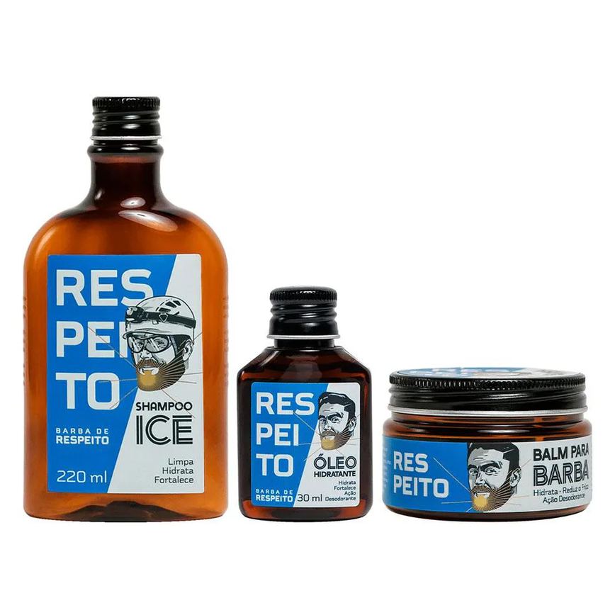 Kit Shampoo Ice + Óleo Hidratante + Balm Barba de Respeito