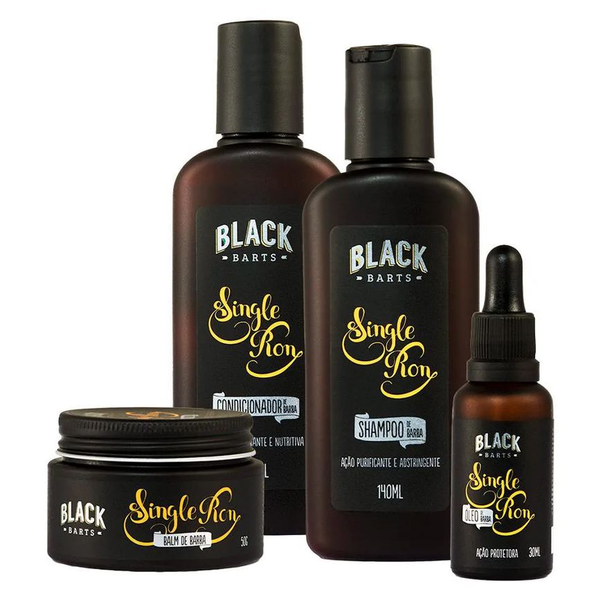 Kit Barba Shampoo + Balm + Condicionador + Óleo Single Ron Black Barts