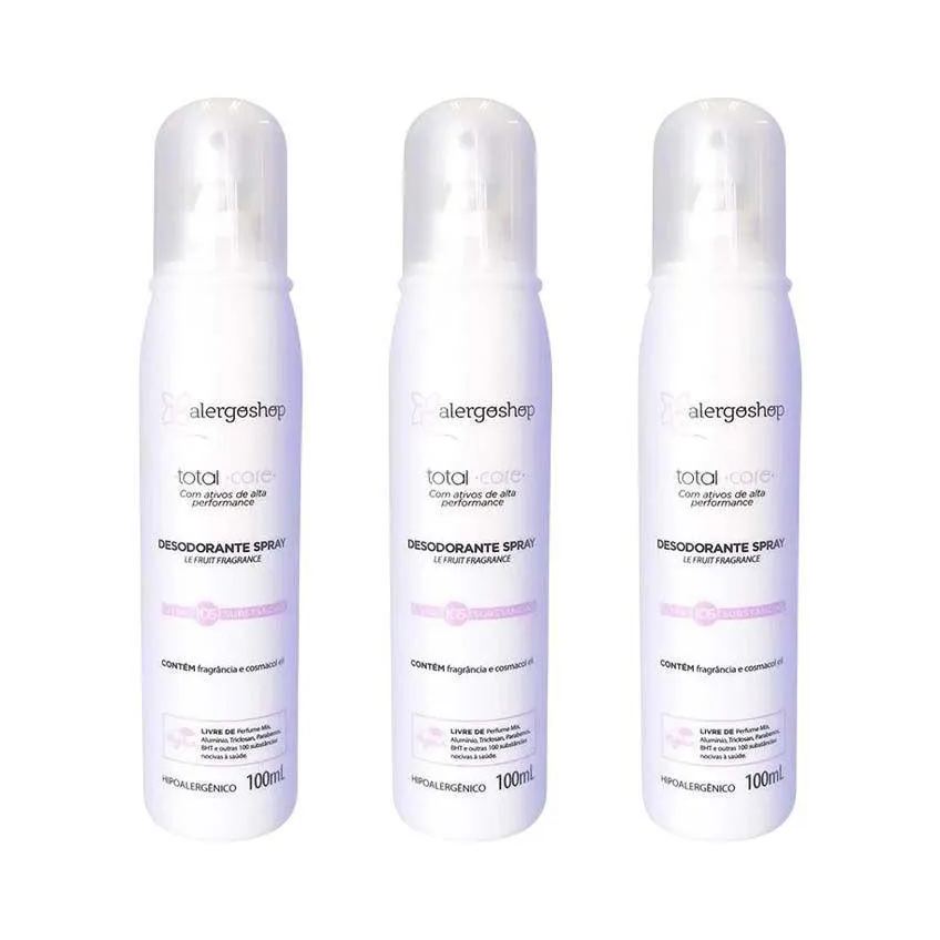 Kit 3 Desodorante Spray Le Fruit Hipoalergênico Total Care Alergoshop 100ml