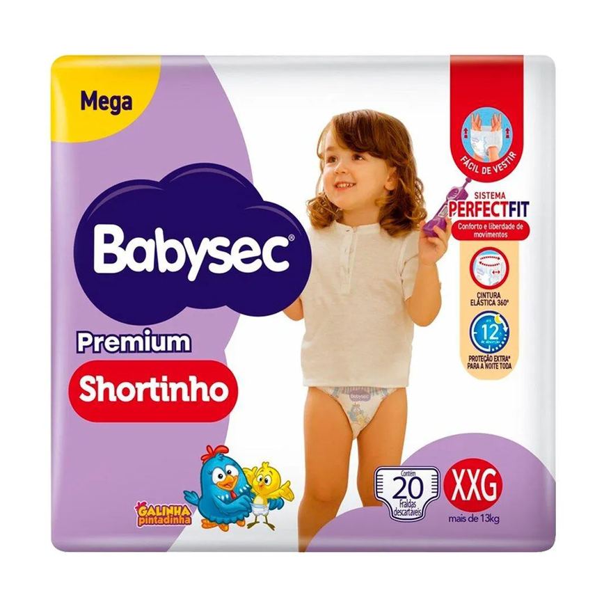 Fralda Descartável Babysec Shortinho Mega Tamanho Xxg - 6 Pacote com 20 Fraldas - Total 120 Tiras