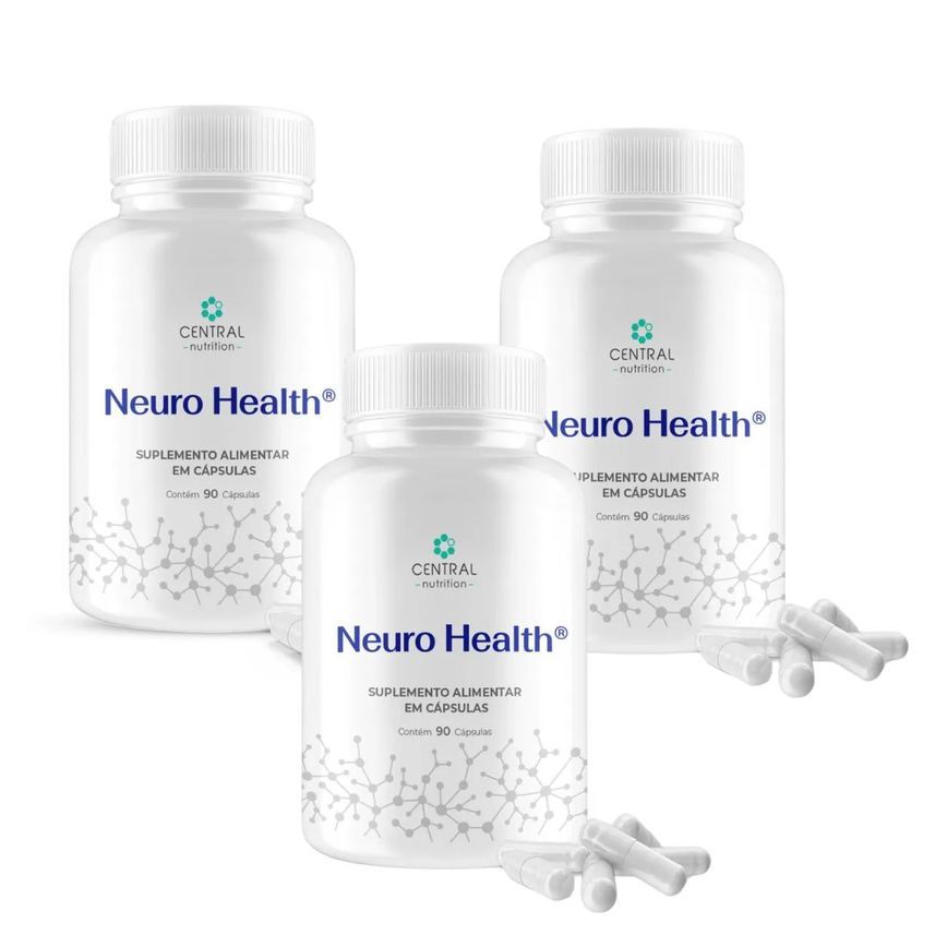Kit 3 Neuro Health Vitaminas Magnésio 90 cápsulas Central Nutrition sem Sabor