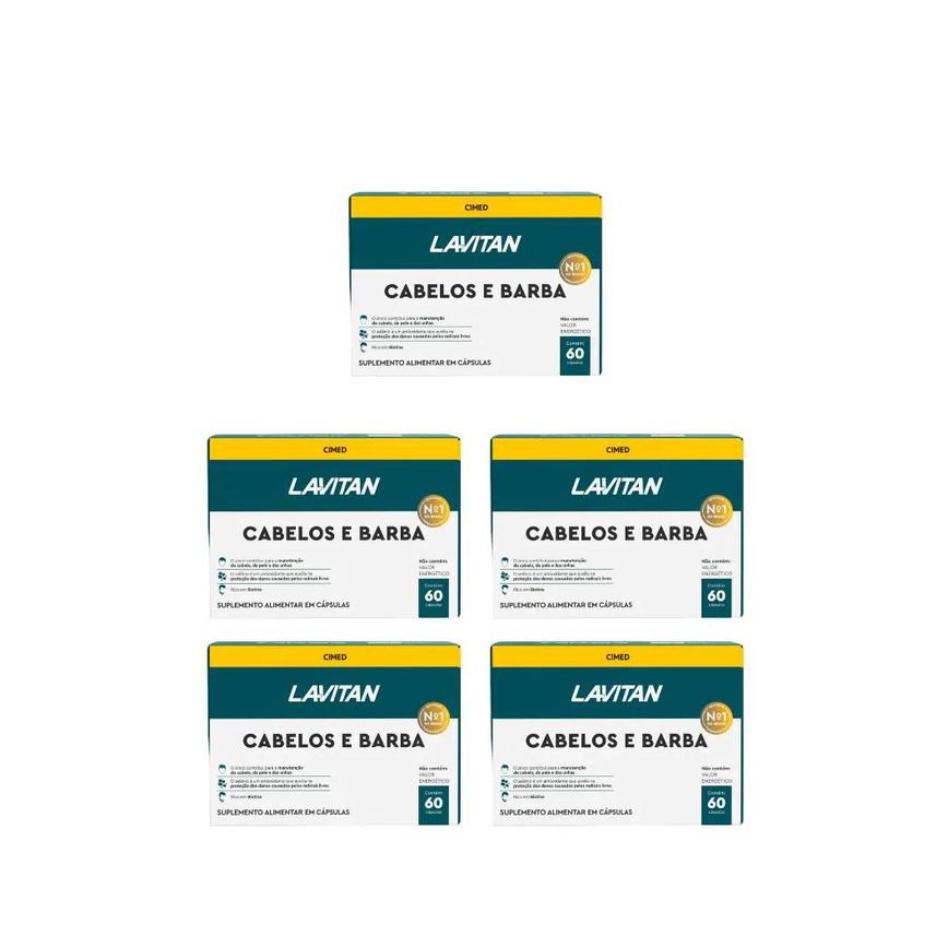 Kit 5 Lavitan Homem Cabelos e Barba - 60 cápsulas - Cimed