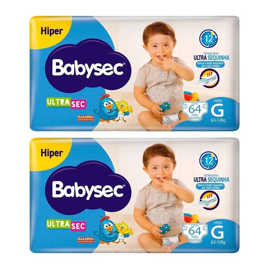 Fralda Descartável Babysec Ultra Tamanho G - 2 Pacotes com 64 Fraldas - Total 128 Tiras