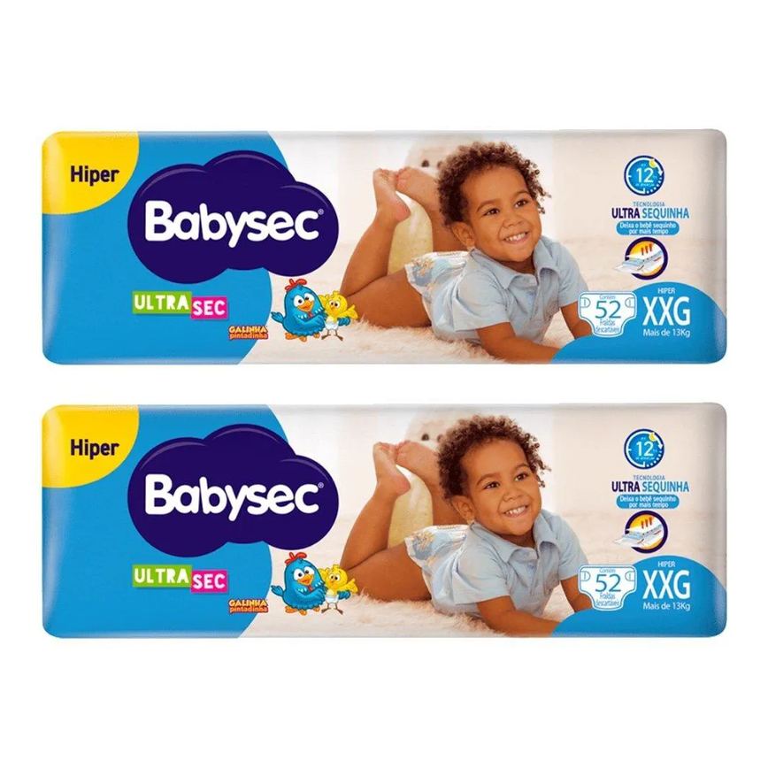 Fralda Descartável Babysec Ultra Hiper Tamanho Xxg - 2 Pacotes com 52 Fraldas - Total 104 Tiras