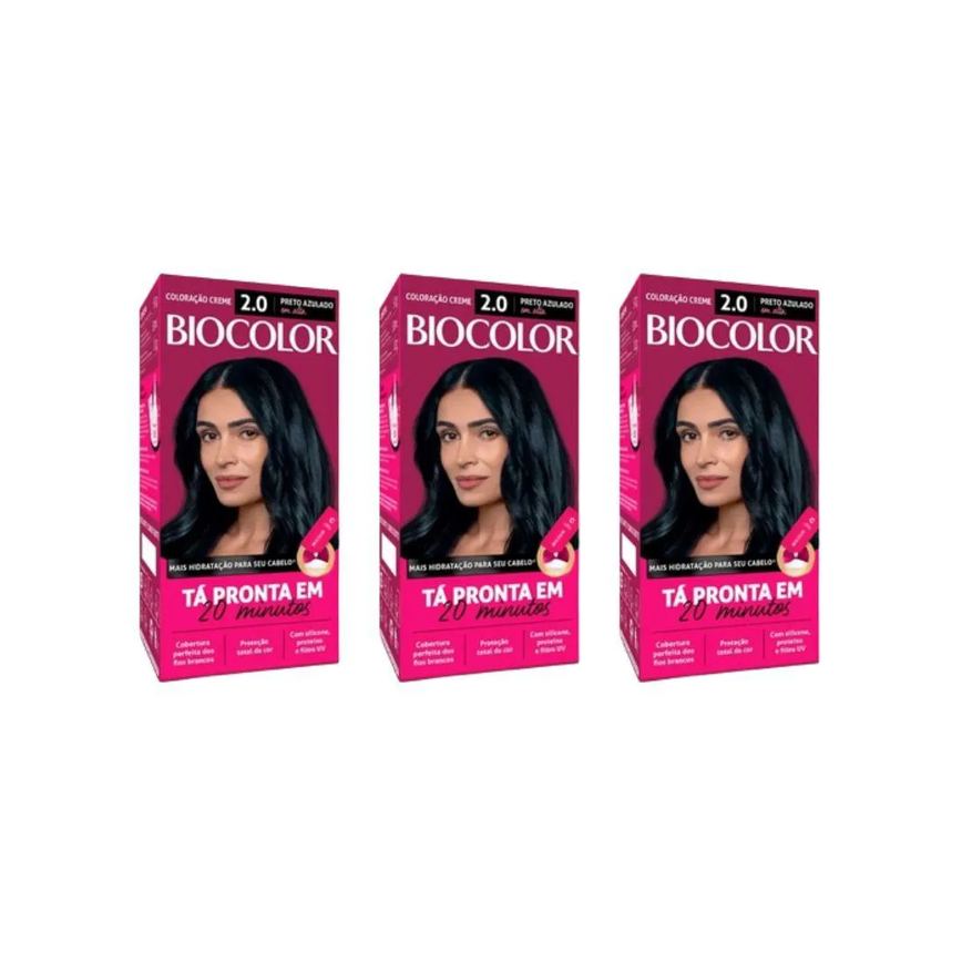 Coloraçao Biocolor Creme 2.0 Preto Azul - Kit C / 3un