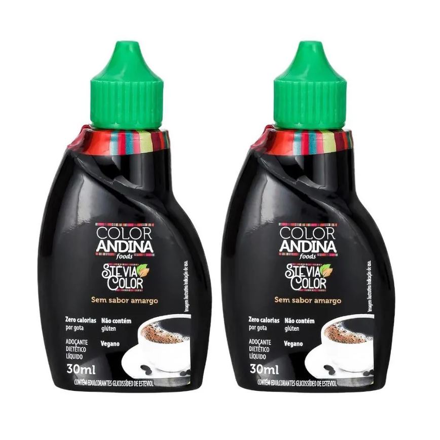 Kit 2 Adoçante Stevia Líquido 100% Natural Color Andina 30ml - sem Sabor Amargo