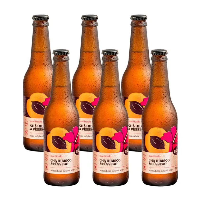 Kit 6x: Chá de Hibisco com Pêssego Gaseificado Brazô 350ml