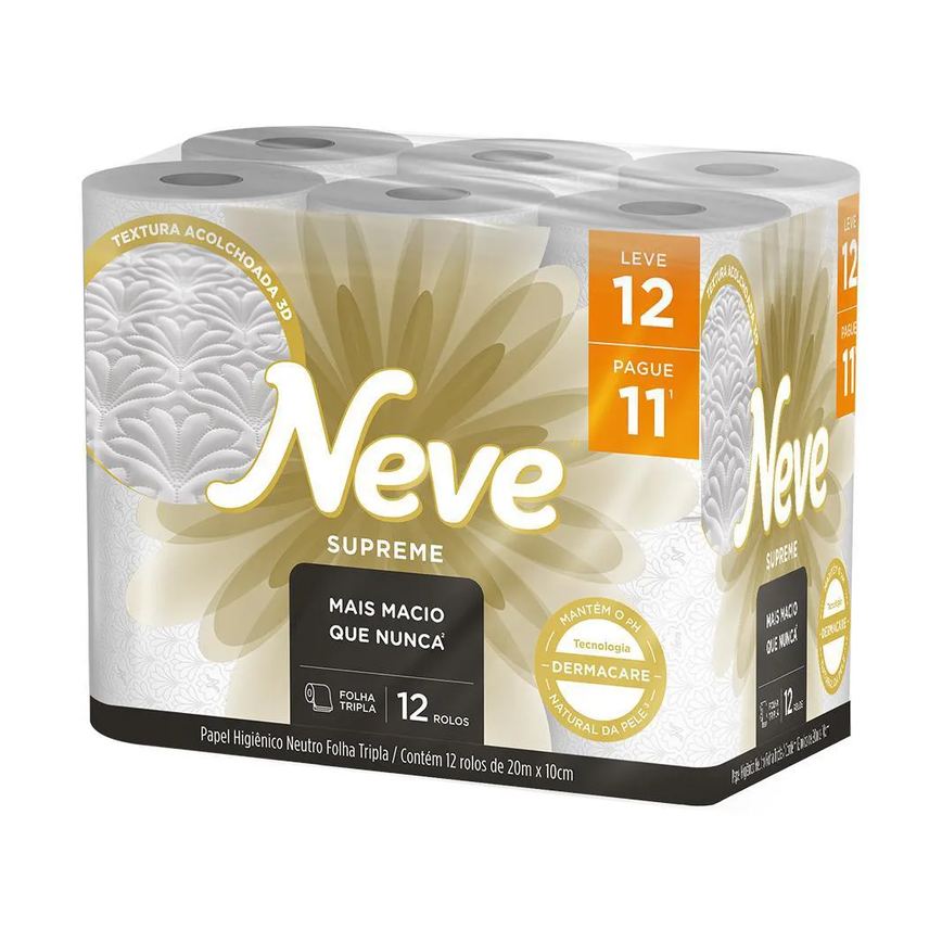 Kit 2 Papel Higiênico Neve Supreme Folha Tripla Leve 12un Cada