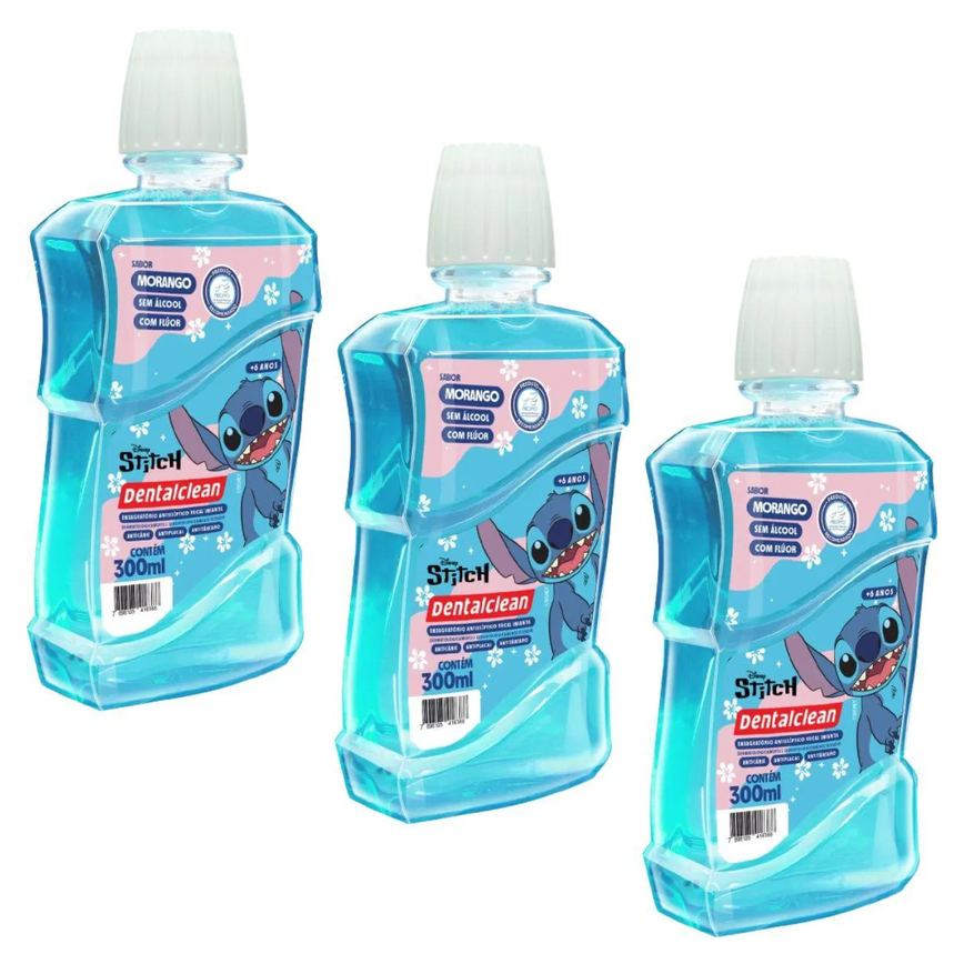 3X Enxaguante Bucal Infantil Stitch 300ML Morango Dentalcean