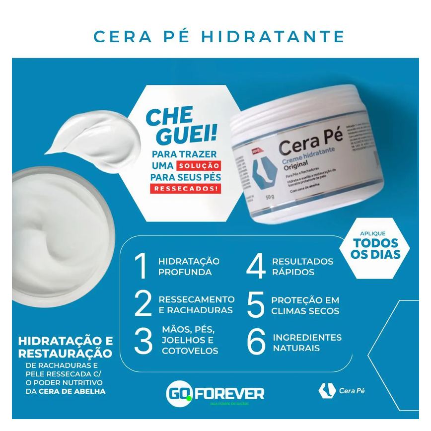 Cera Pé Hidratante para Os Pés Restaurador Pés e Rachaduras 50g