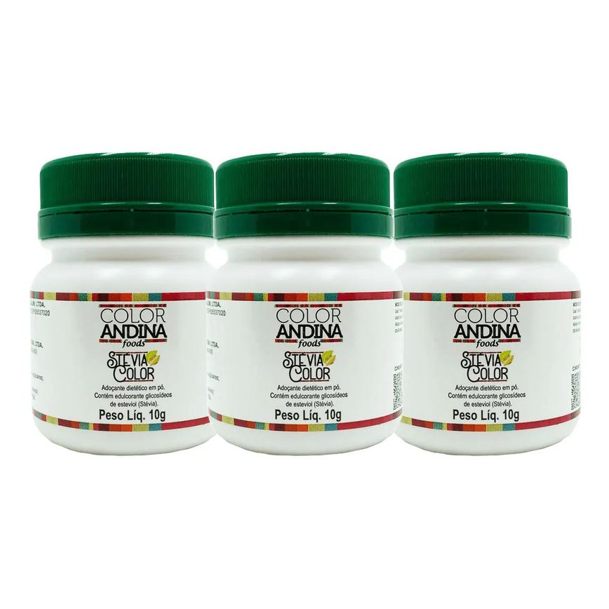 Adoçante Stévia 10g | Color Andina | 100% Natural - 03 Potes
