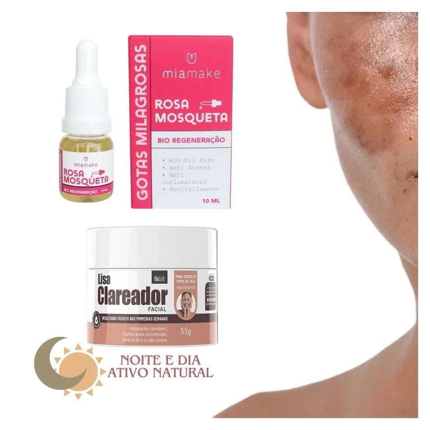 Clareador Facial Ativo Natural Tripla Ação + Óleo Mosqueta