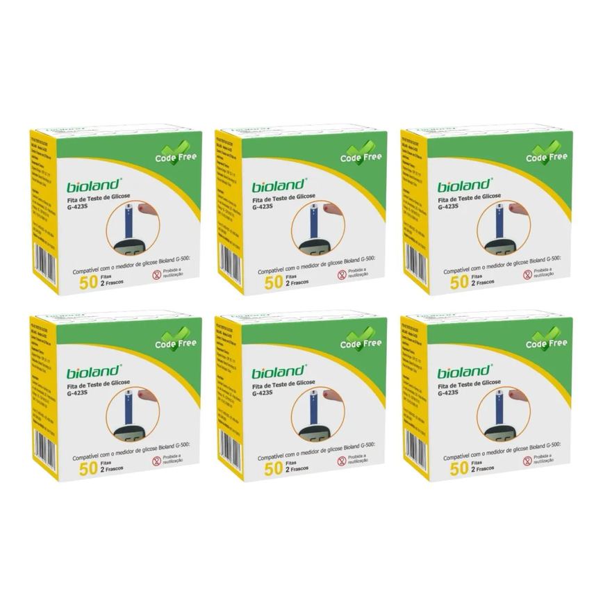 6 Caixas Fita Medição de Glicose G423s Bioland 50 Fitas
