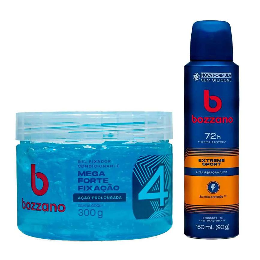 Kit Bozzano Masculino Gel Fixador Condicionante Ação Prolongada 300g + Desodorante Antitranspirante Aerosol Extreme Sport 72h 150ml