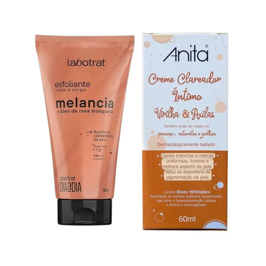 Kit Clareador Axilia e Virilha C/ Esfoliante Labotrat Melancia C/ Rosa Mosqueta 150gr e Creme Clareador Anita 60ml (2 Produtos)