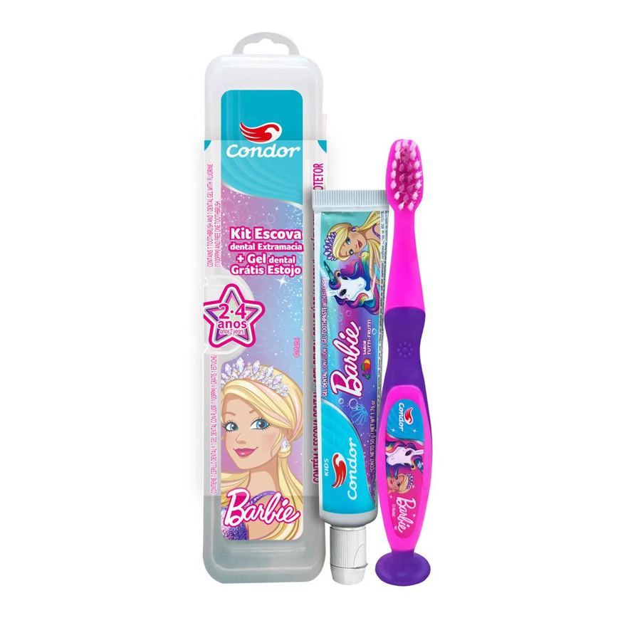 Kit Escova + Gel Dental Barbie 50g Condor com Estojo - Sortidos