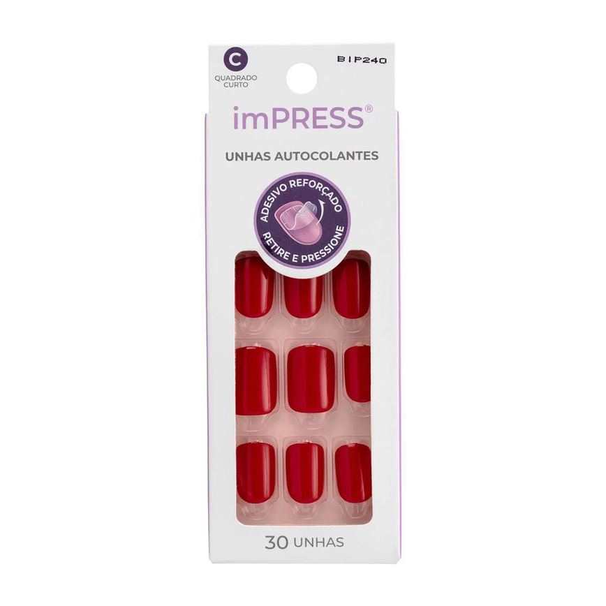 Unhas Autocolantes Kiss NY Impress Color Quadrado Curto Tweetheart 30 Unidades