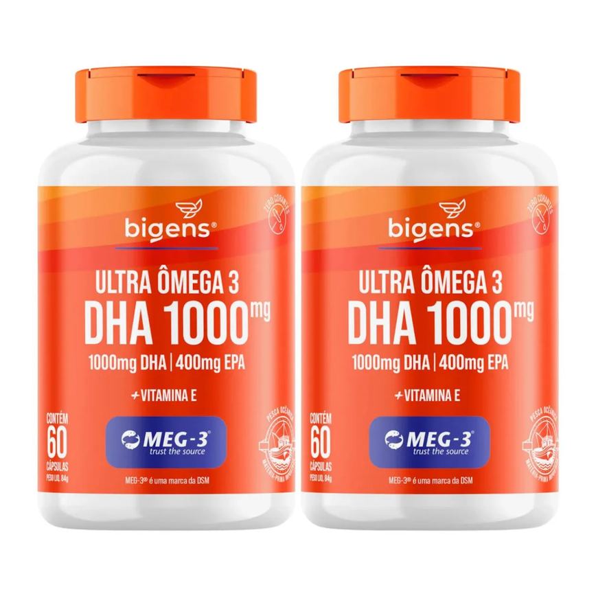 2x Ultra Ômega 3 Dha 1000 Epa 400mg Meg3 Bigens 60 Capsulas sem Sabor