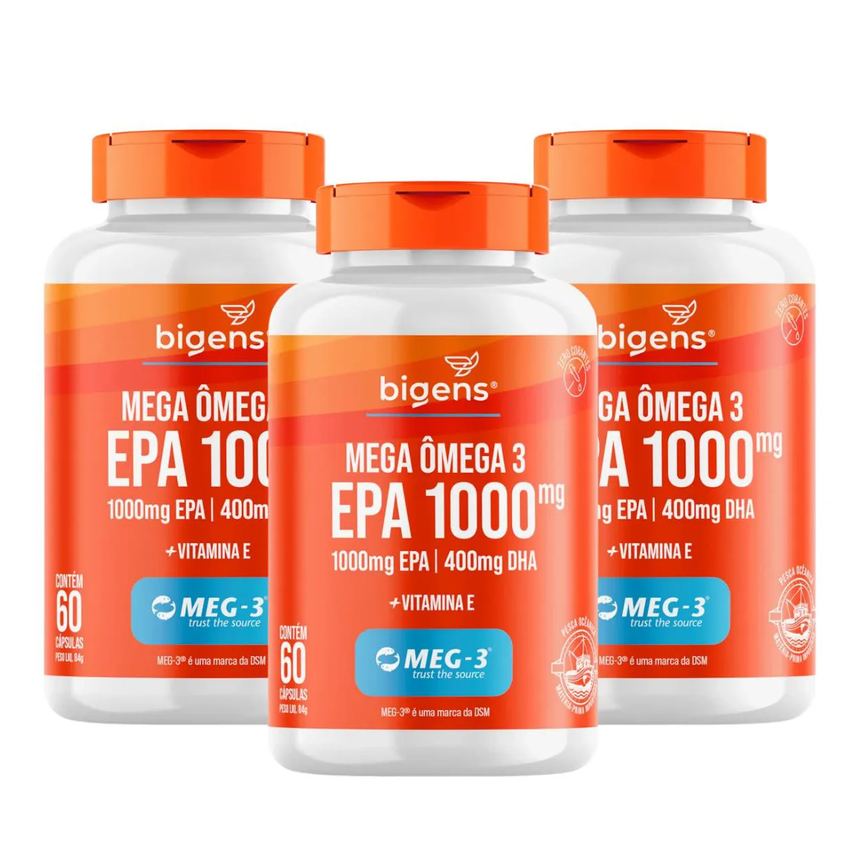 3x Mega Ômega 3 Epa 1000mg Dha 400mg Meg - 3 Bigens 60 Capsulas sem Sabor