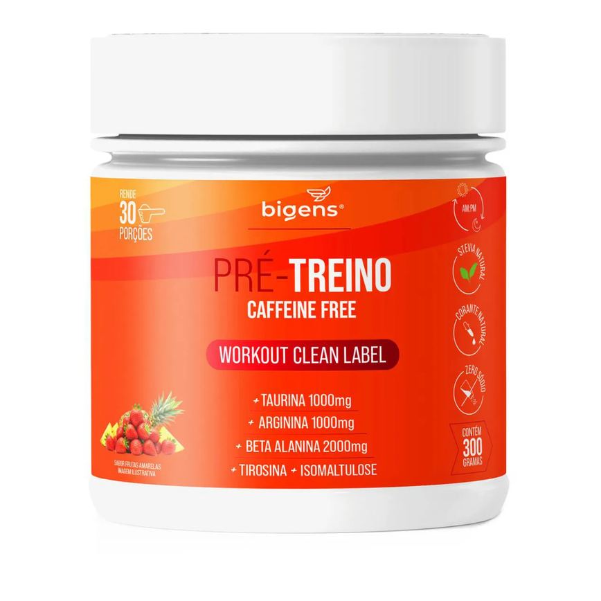 Bigens Pré-treino Caffeine Free 300g Morango e Abacaxi