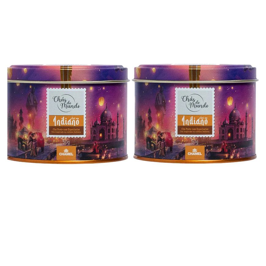 Kit 02 Chás do Mundo Pouch Chá Indiano Lata 50g - Chamel