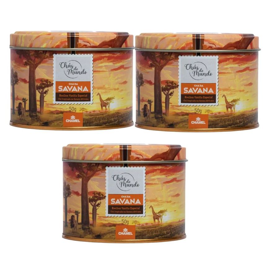 Kit 03 Chás do Mundo Pouch Chá Savana Lata 50g - Chamel