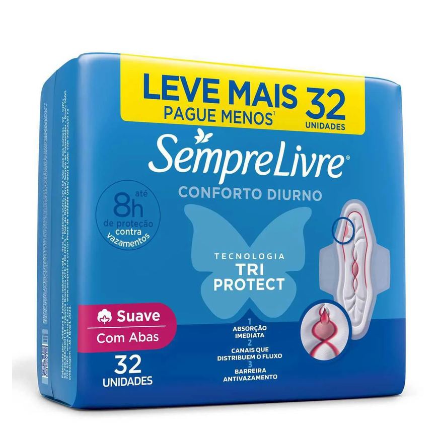 Absorvente Sempre Livre Adapt Plus Cobertura Suave Com Abas 32 unidades