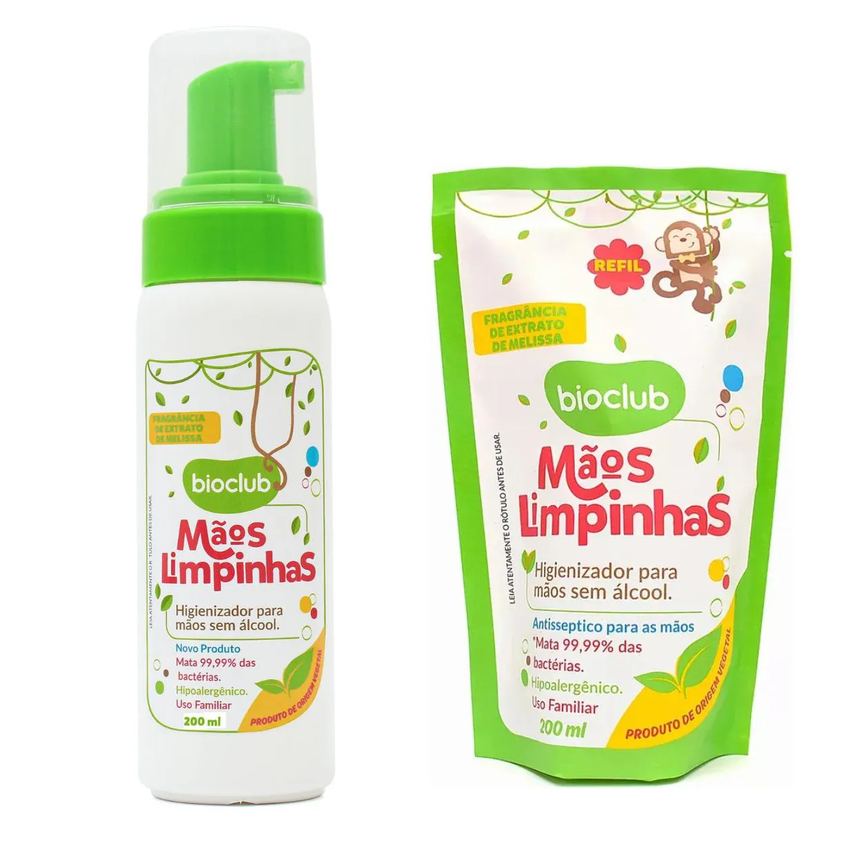 Kit Higienizador Mãos Limpinhas + Refil Bioclub Sem Alcool