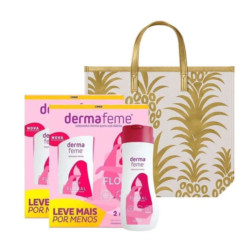 Kit 4 Sabonetes Íntimos Dermafeme Floral 200ml + Bolsa Abacaxi