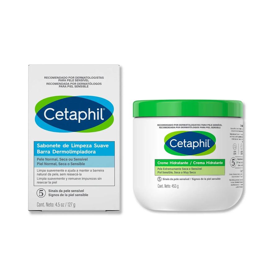 Kit Cetaphil Peles Sensíveis Creme Hidratante Corporal Pele Extremamente Seca 453g + Sabonete em Barra 127g