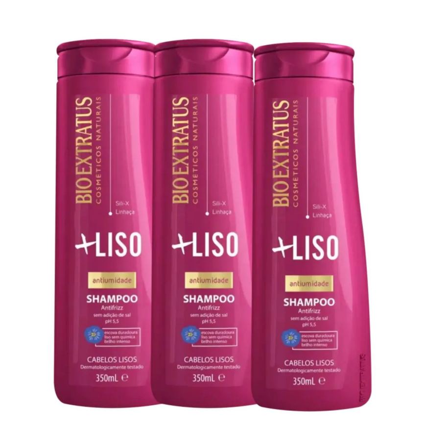 Kit C3 Shampoo +liso Brilho Intenso Antiumidade Bio Extratus