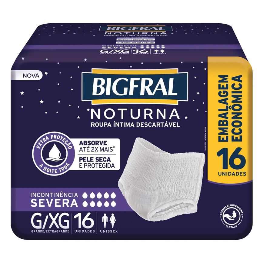 Roupa Íntima Descartável Noturna Bigfral - Tamanho G/xg - 16 unidades