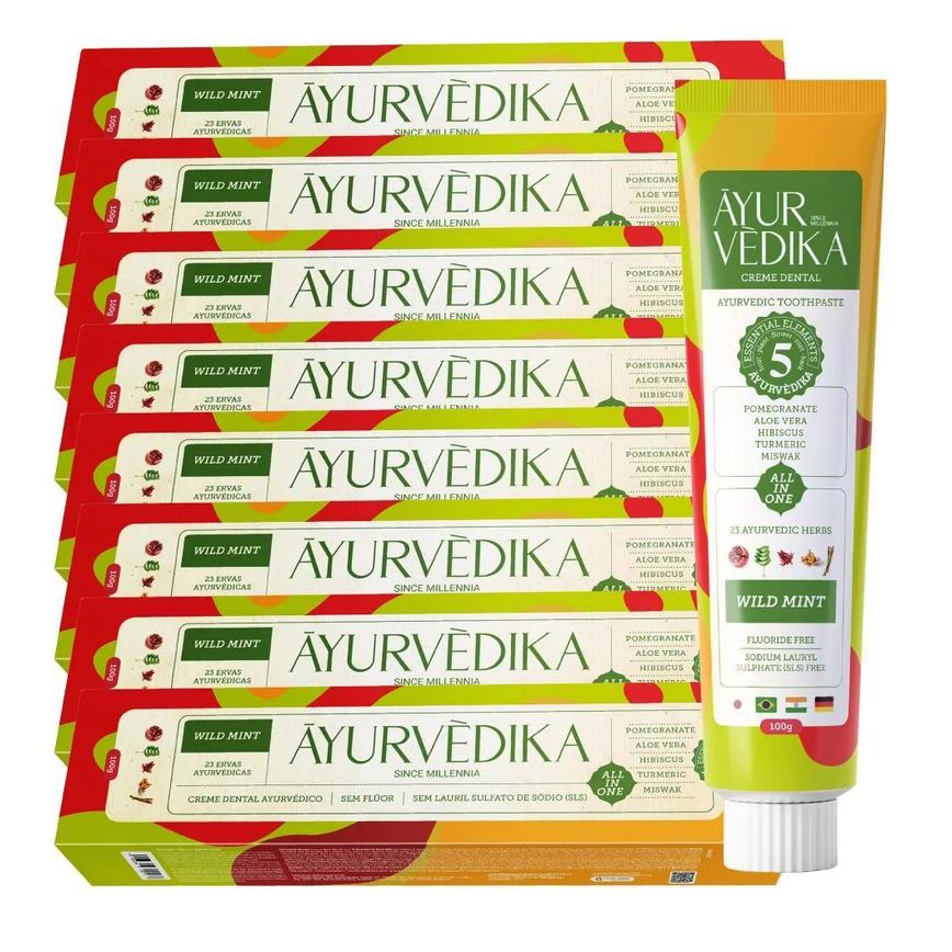Kit 8 Creme Dental Ayurvédico Sem Flúor Wild Mint Natural