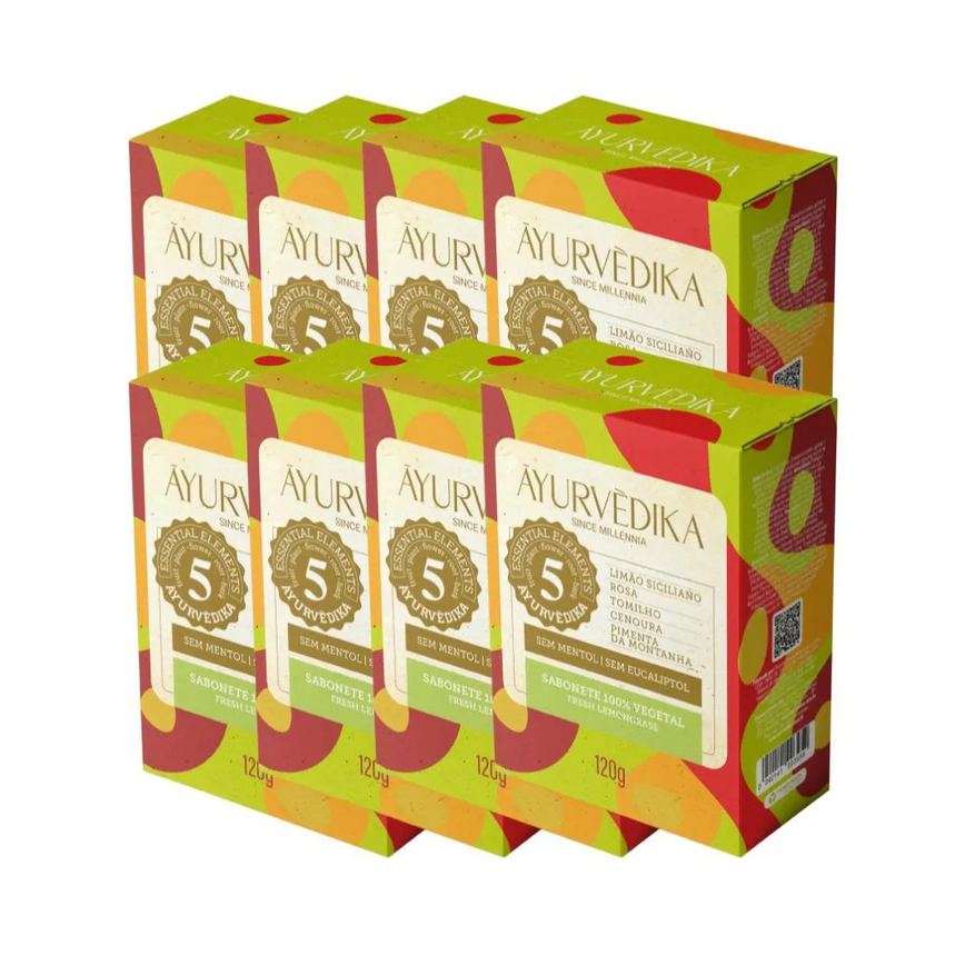 Kit 8 Sabonetes Barra 100% Vegetais Lemon Grass Ayurvédika