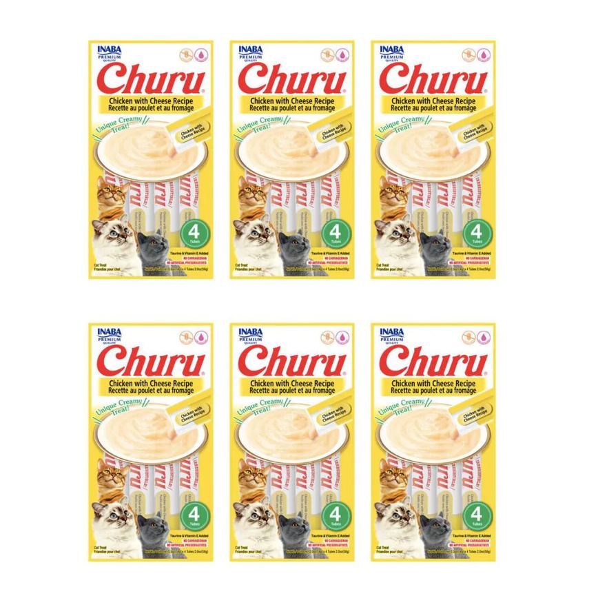 Caixa 6 unidades Petisco Purê Churu Galinha E Queijo para Gatos 56g