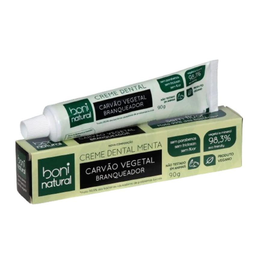 Pasta de Dente Branqueadora Menta e Carvão Vegetal Vegano