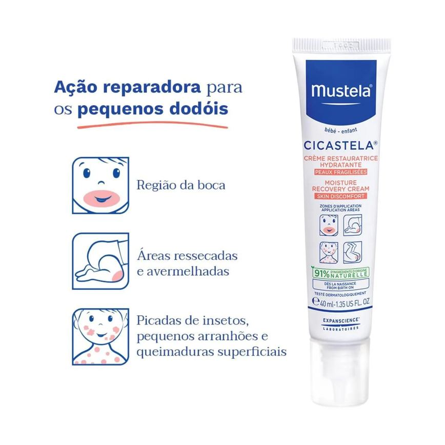 Creme Reparador Hidratante Mustela Bebê Cicastela Pele Sensibilizada com 40ml