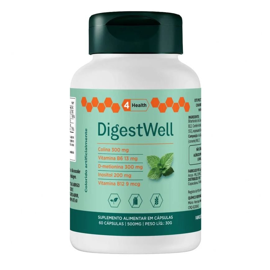 Digestwell (suporte Digestivo) – Colina, Inositol, D-metionina, Vitaminas B6, B12 | 60 Capsulas - 4 Health