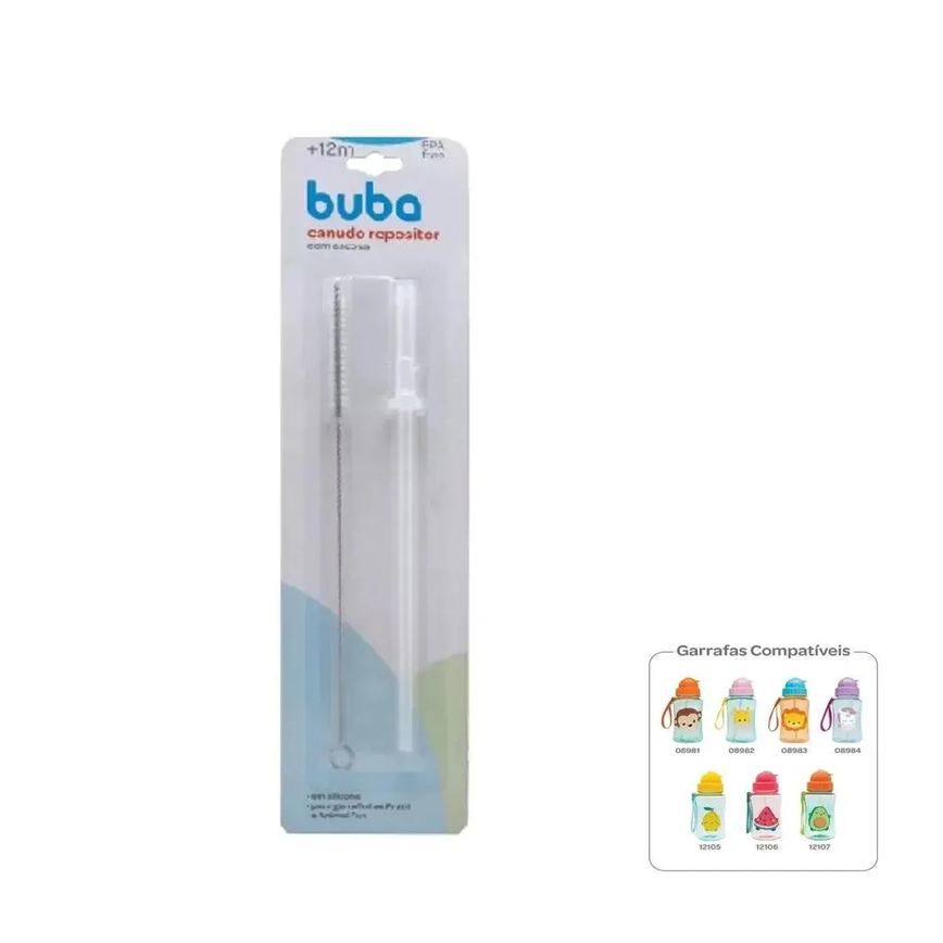 Canudo de Silicone para Garrafinha Fun + Escova Buba