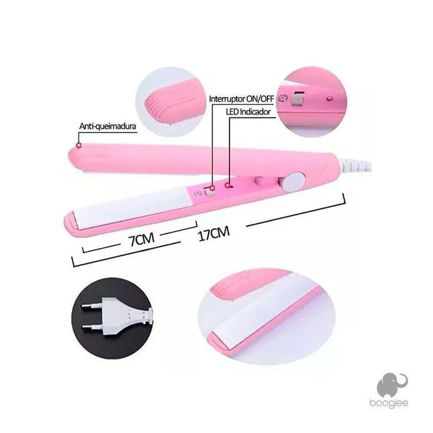 Mini Chapinha Portátil Prancha de Bolsa Viagem Bivolt - Rosa