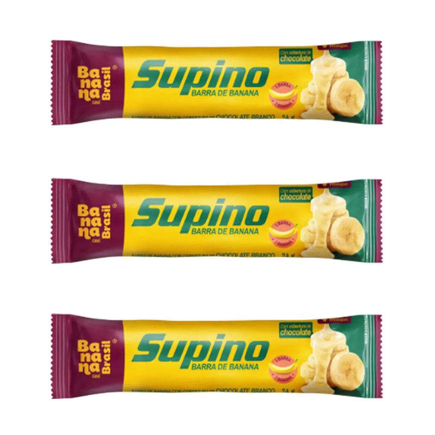 Kit 3 Barra de Banana Cobertura de Choc. Branco 24G Banana Brasil