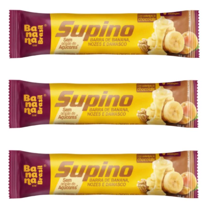 Kit 3 Barra de Banana com Nozes e Damasco com Chocolate Branco 24G Banana Brasil